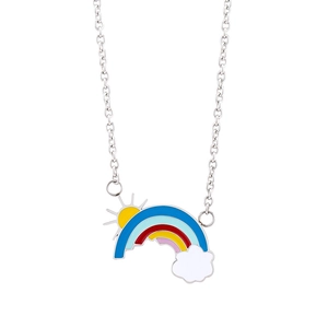 Halskette aus Titanstahl mit Regenbogen-Sonne-Wolke-Emaille-Anhänger für Kinder in Silber