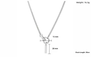 Detailed size specifications for double ring pendant necklace with 50cm chain and tag