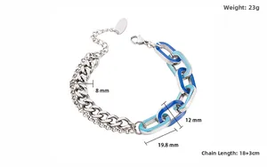 Détail du bracelet chaîne cubaine en émail bleu et acier titane avec dimensions