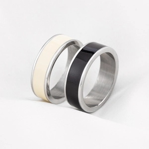 Vintage Minimalistisch 316L Edelstahl Emaille Band Ring Für Paare Herren Damen Mode Schwarz Weiß Geometrisch Finger Schmuck