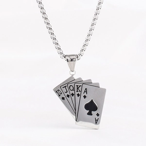 Punk Rock Titanium Steel Poker Royal Flush Pendant Necklace For Men Women Hip Hop Spade Ace Ten To Ace Streetwear Jewelry
