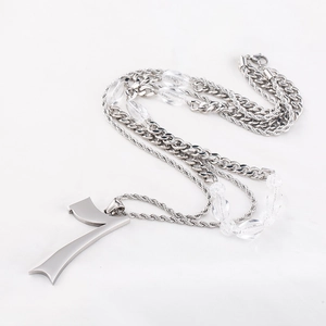 Collier Double Couche en Acier Inoxydable Punk Numéro 7 pour Hommes Femmes Hip Hop Chaîne Cuban Twist Avec Perles de Strass
