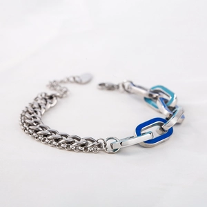 Bracelet en Acier Inoxydable Streetwear Punk pour Hommes Femmes Épissage d'Émail Bleu Grosse Gourmette Bijoux Cadeau