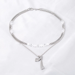 Collier double couche en acier inoxydable style punk avec pendentif chiffre 7 porte-bonheur