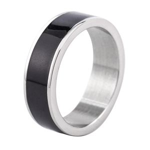 Minimalistischer Ring aus Edelstahl mit breiter schwarzer Emaillierung für Damen und Herren