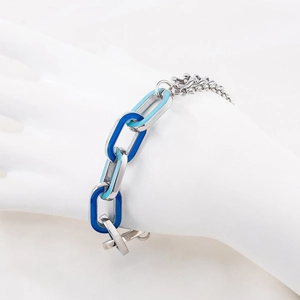 Bracelet à chaîne superposée en émail bleu et acier inoxydable style punk pour tous