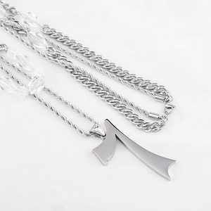 Collier multicouche punk en acier inoxydable avec pendentif chiffre 7 et perles chic