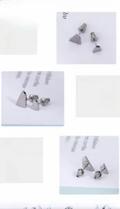 Detail view of geometric triangle stud earrings made of 316L titanium stainless steel