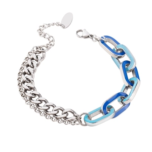 Bracelet punk en acier inoxydable avec épissage en émail bleu et fermoir mousqueton