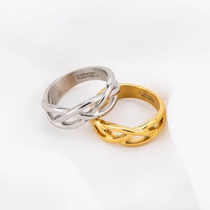 Minimalistisch Edelstahl Verflochtene Drehung Ring Für Damen Herren Gold Stahlfarbe Geometrisch Geflochtene Band Mode Schmuck Ring