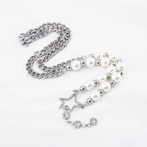 Hip-hop stijl roestvrijstalen ketting met parelketting en hanger met kristallen ster