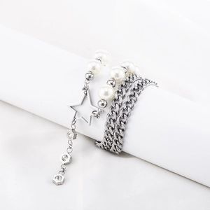 Hip hop punk titanium stalen ketting met parels en diamant gezette ster hangers
