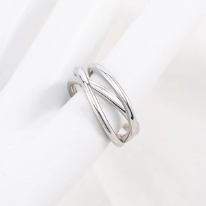 Punk style geometric multi-layer cross intertwined ring in polished silver finish