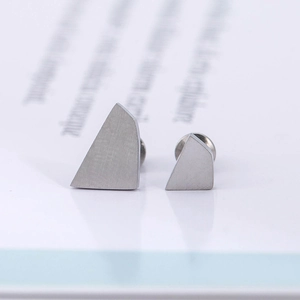 Minimalist brushed titanium steel geometric triangle stud earrings with screw back ball