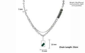 Double-layer necklace dimensions: 50cm length, 38g weight, featuring green crystal pendant