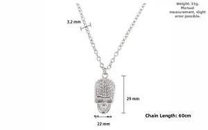 Specifiche dettagliate delle dimensioni per la collana con ciondolo teschio punk
