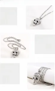 Vue détaillée d'un pendentif tête de mort en acier 316L avec finition polie miroir à 360°