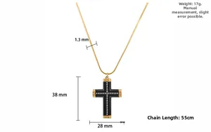 Detailed size specifications for the gold plated black cross pendant hip hop necklace