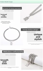 Detail view of 316L stainless steel double layer Cuban chain and rectangle pendant