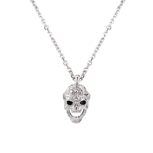 Collier avec pendentif crâne punk gothique pour homme en acier inoxydable avec pierres noires
