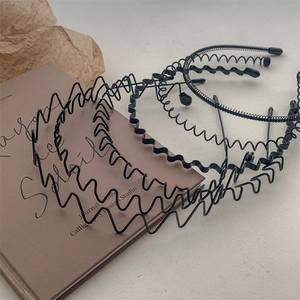Men's Black Metal Wavy Hairband Anti-Slip Invisible Sporty Hair Band For Washing Face Unisex Minimalist Alloy Headband