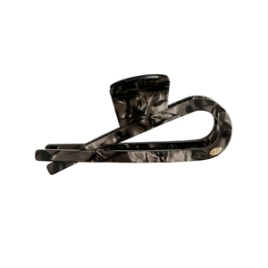 Elegant dark grey marble pattern hair claw clip with golden logo for women hair styling