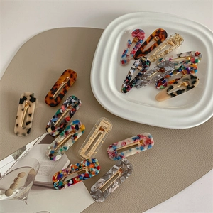 French vintage acetate hair clips set featuring marbled and tortoiseshell patterns