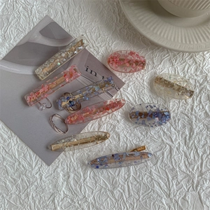 Japanese style cute cherry blossom hair clip set with glitter resin and silver rings