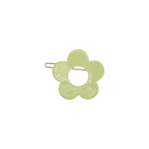 Cute light green flower hair clip with a glossy finish and a gold-tone metal slide base
