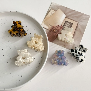 Lot de 5 mini pinces à cheveux ours en acétate avec motifs marbre et écaille