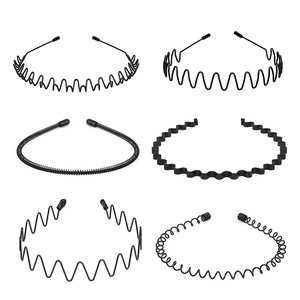 6-piece set of black metal wave hair hoops for men and women with comfort protective tips