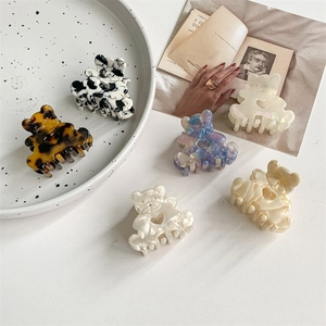 Lot de 6 pinces à cheveux ours en acétate aux motifs marbrés et couleurs variées