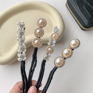 Vintage Elegant Hair Bun Maker For Women Lazy Hair Curler Styling Tool Fabric Flower Artificial Pearl Rhinestone Bun Shaper Headwear Accessorie