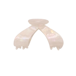 Minimalist pearl white iridescent acetate hair claw clip with unique wishbone design