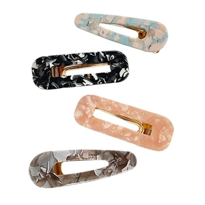 Set of four vintage acetate marble hair clips with elegant duckbill design in mixed colors