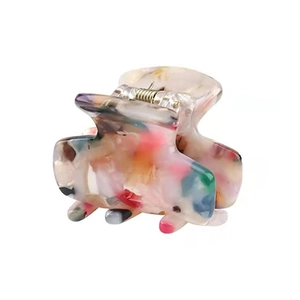 Elegant mini cellulose acetate hair claw clip with colorful ink-wash marble pattern