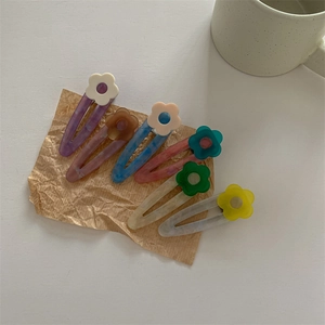 Lot de six barrettes à fleurs colorées en acétate avec texture marbrée pour femmes