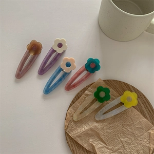 Lot de 6 barrettes à fleurs en acétate coloré aux textures marbrées pastel assorties