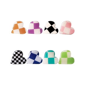 Mini heart-shaped checkerboard hair clips in eight assorted vibrant colors for women