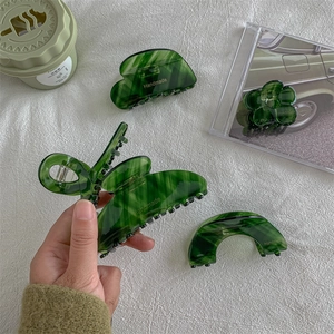 French Vintage Acetate Hair Claw Dark Green Marble Texture Handmade Shark Clip Elegant Hair Styling Accessory For Women