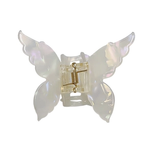 French butterfly hair claw clip with pink pearlescent finish and acetate texture