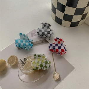 Mini Checkerboard Hair Claw Clip Acetate Grid Hairpin Shark Clip Small Bangs Grip For Women Girls Daily Hair Accessory