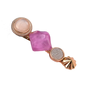 Elegant gold alloy hair clip with pink resin and white matte stone for women