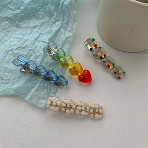Haarspangen Im Koreanischen Stil Aus Harz Mit Herz Und Punktmuster Geometrische Transparente Entenschnabel-Clips Damen Mädchen
