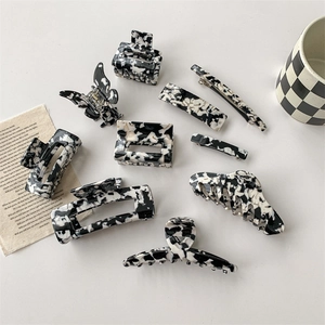 Pince À Cheveux En Acétate De Style Coréen Pour Femme Noir Blanc Imprimé Vache Motif Marbre Accessoires De Cheveux Géométriques