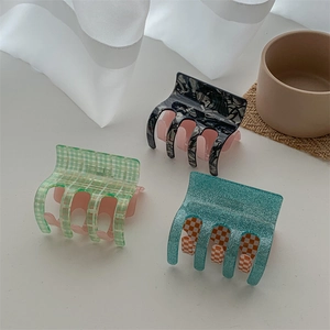 Acetate Plaid Hair Claw Clip For Women Fashion Marble Pattern Glitter Color Block Hair Clips Daily Hair Accessories