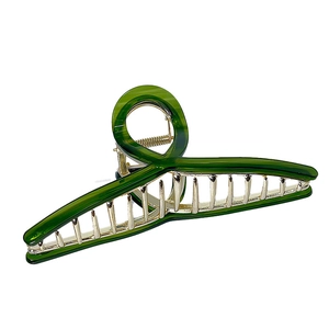 Pinza para el pelo grande de acetato verde esmeralda con dientes de metal dorado