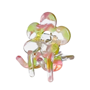 Floral acetate hair claw clip with sweet pink and green marble pattern for women