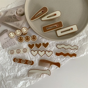 Cute Acrylic Hair Clips For Women Girls Matte Coffee Cream White Smiley Face Heart Duckbill Clips Korean Style Hairpins