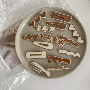 Chic 13-piece set of coffee and cream hair clips in various cute geometric shapes